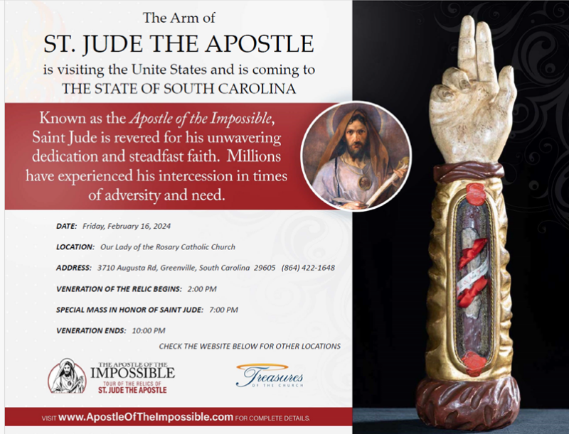 Major Relic of St. Jude the Apostle Coming to OLR Church Our Lady
